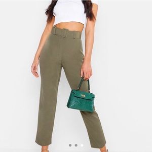Olive green belted pants